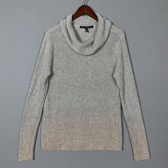 White House Black Market Silver Metallic Ombre Sweater Medium Cowl Neck Pullover - Picture 4 of 16